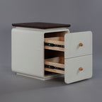 CBD025 - Elegant White Bedside Table with Two Drawers and Natural Wood Knobs image 5