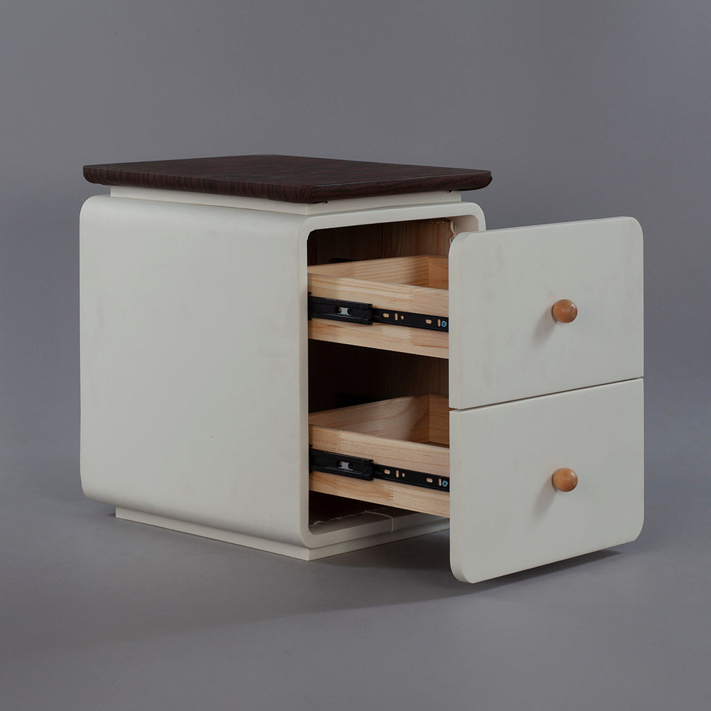CBD025 - Elegant White Bedside Table with Two Drawers and Natural Wood Knobs image 5