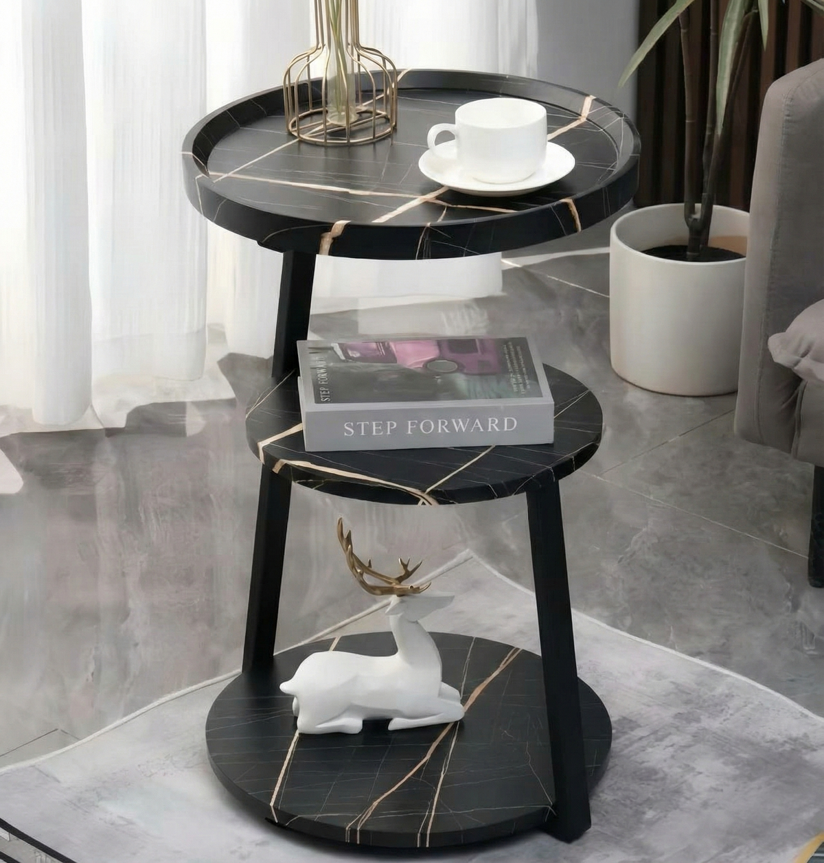 ST014 - Modern Minimalist 3-Tier Round Coffee Table – Small Living Room Table image 2