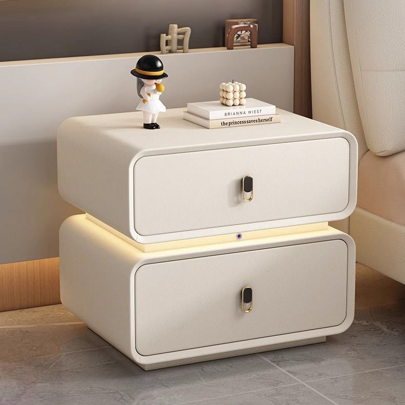 CBD026 - Solid Wood Bedside Table with Leather Wrap, Induction Light & Storage image 1