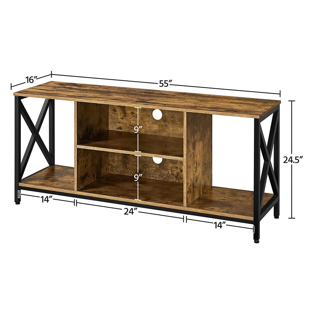 TV008- Rustic Sturdy X-Frame TV Stand with Open Storage image 1
