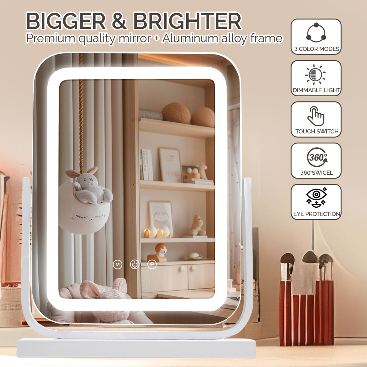 VAN001 - LED Desktop Makeup Mirror with 360° Swivel image 2