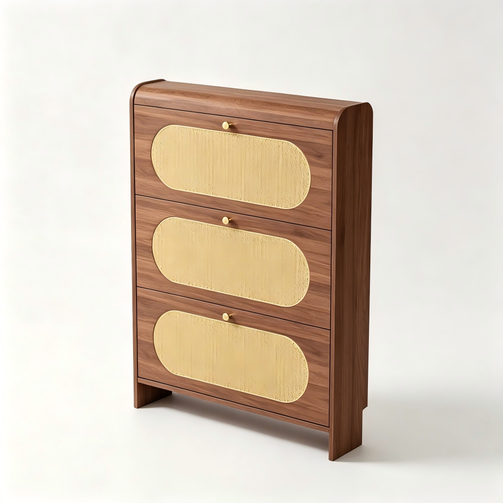 SOCE077 - Mid-Century Rattan Ultra-Thin Shoe Cabinet – Slim Entryway Storage