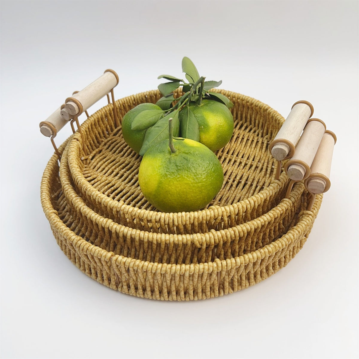 BAS012 - Round Rattan-Style Serving Tray with Handles image 1