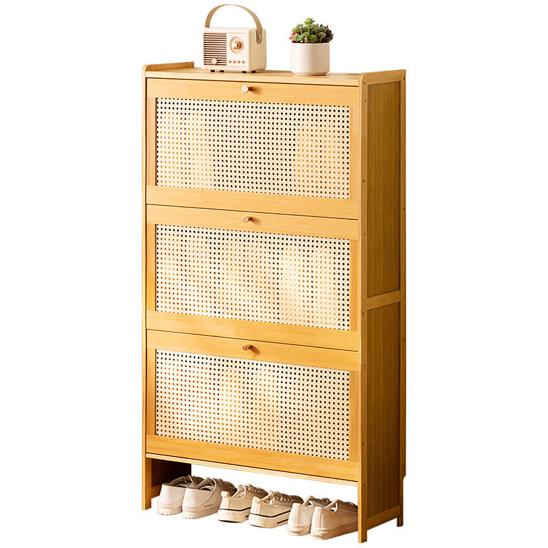 SOCE067 - Flip-Top Bamboo Shoe Cabinet – Space-Saving Entryway Storage image 1
