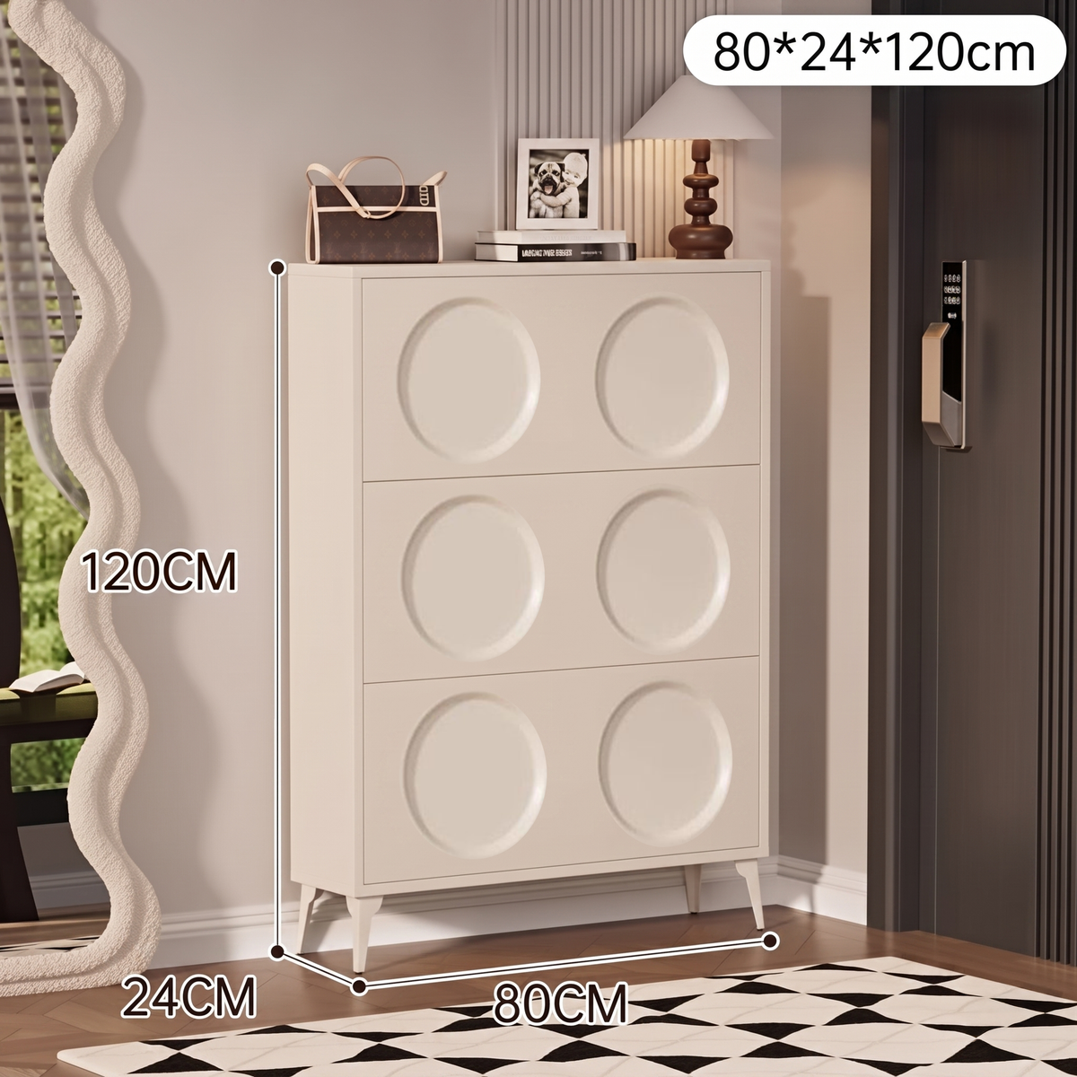 SOCE054 - Elegant French Cream 3 Flip-Down Doors Shoe Cabinet image 9