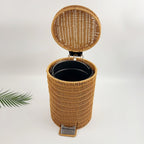 BAS009 - Round Woven Rattan Pedal Trash Bin with Lid image 4