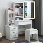 DR022 - White Dressing Table & Stool – LED/Regular Mirror image 1