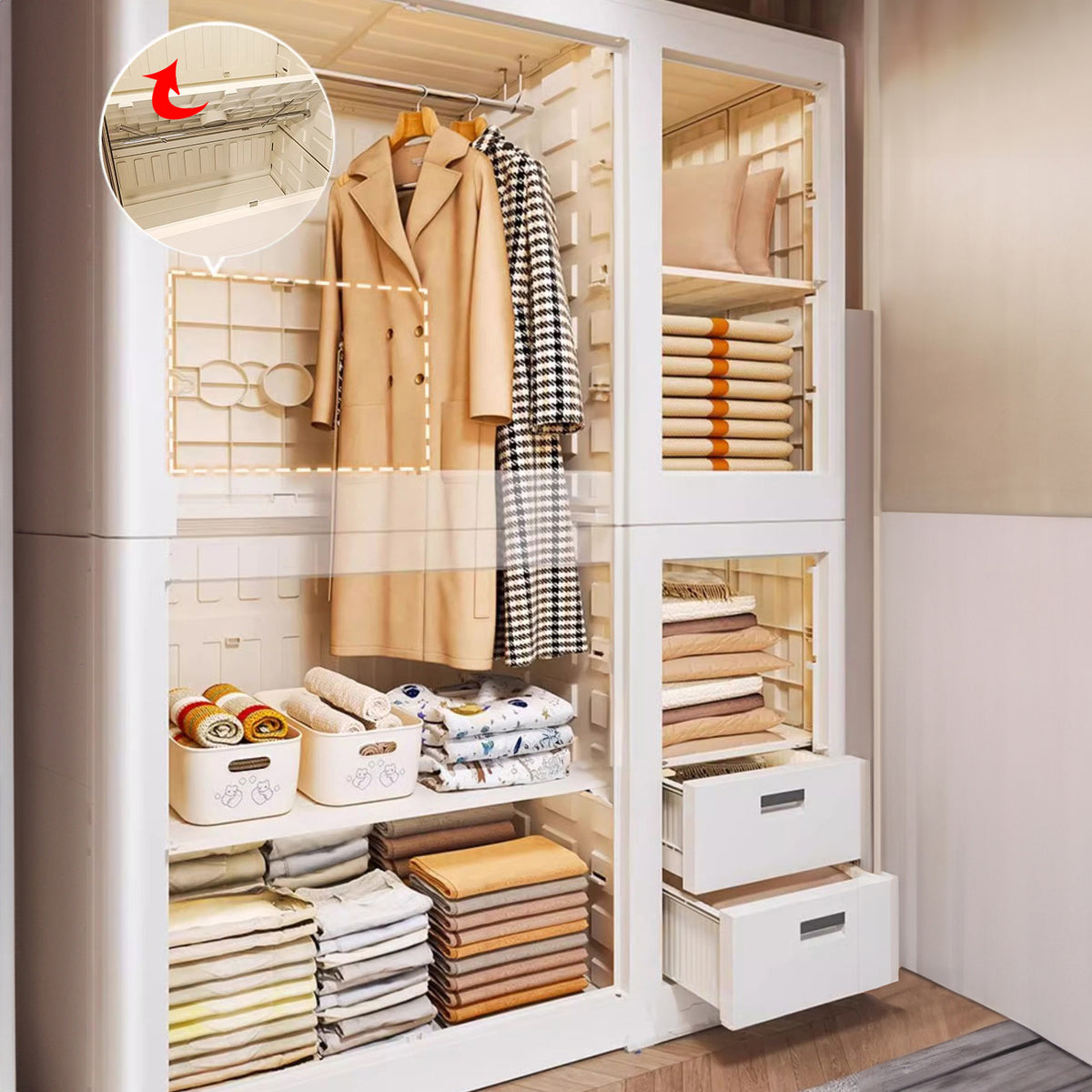 CC053 - Foldable Movable Wardrobe Multi-Layer Clothing Storage Cabinet image 1