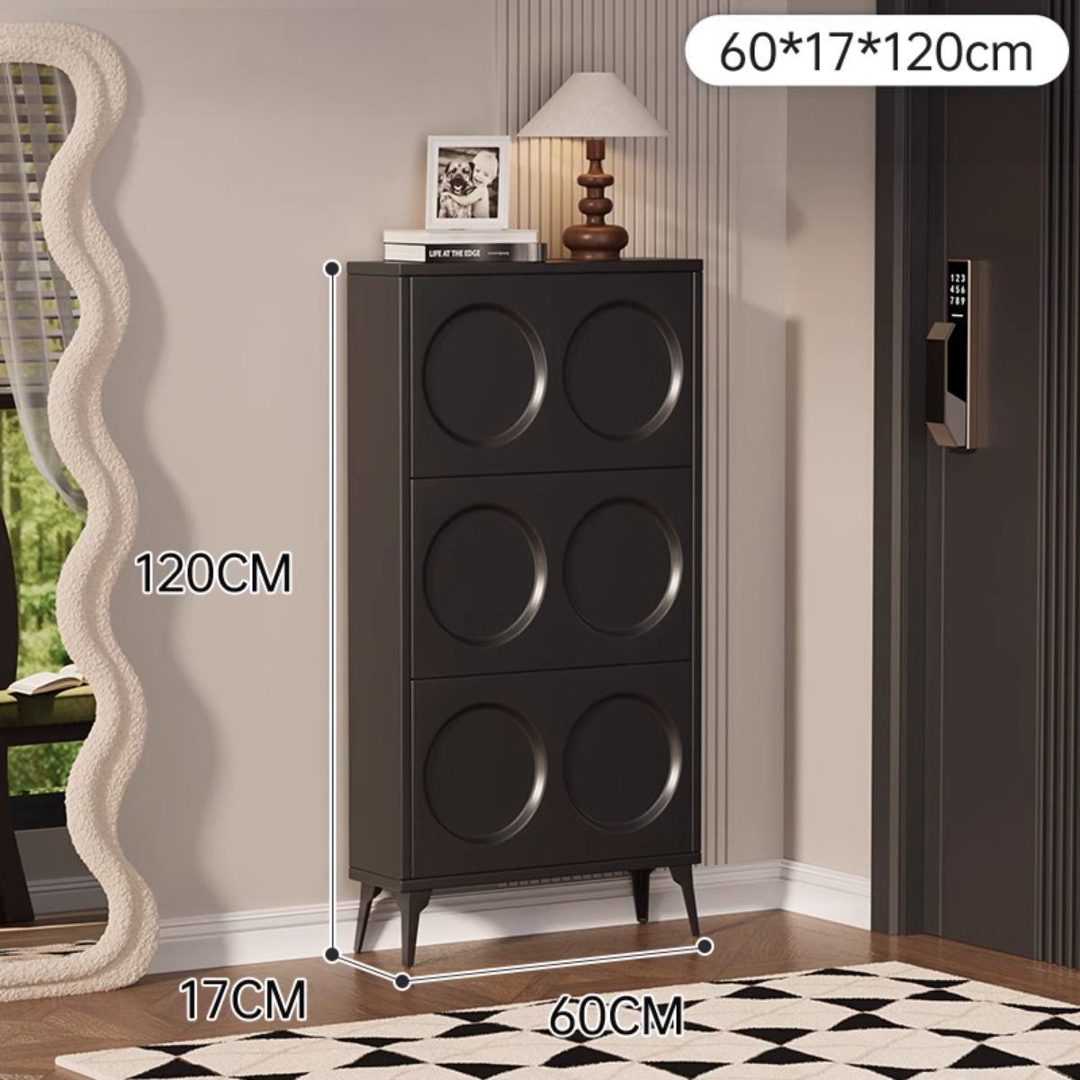 SOCE054 - Elegant French Cream 3 Flip-Down Doors Shoe Cabinet image 3