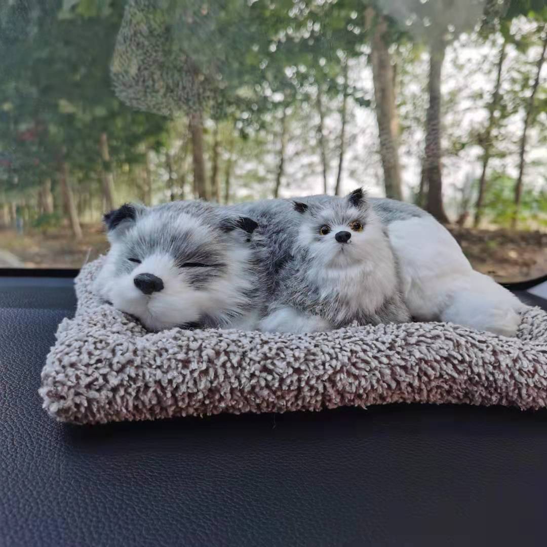 TYP-156 - Realistic Husky-Style Dog Plush Figurine Set – Parent and Pup on Cozy image 0