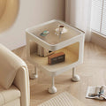 CBD032 - Creative Glass Top Side Table with Sensor Light and Storage Shelf image 0