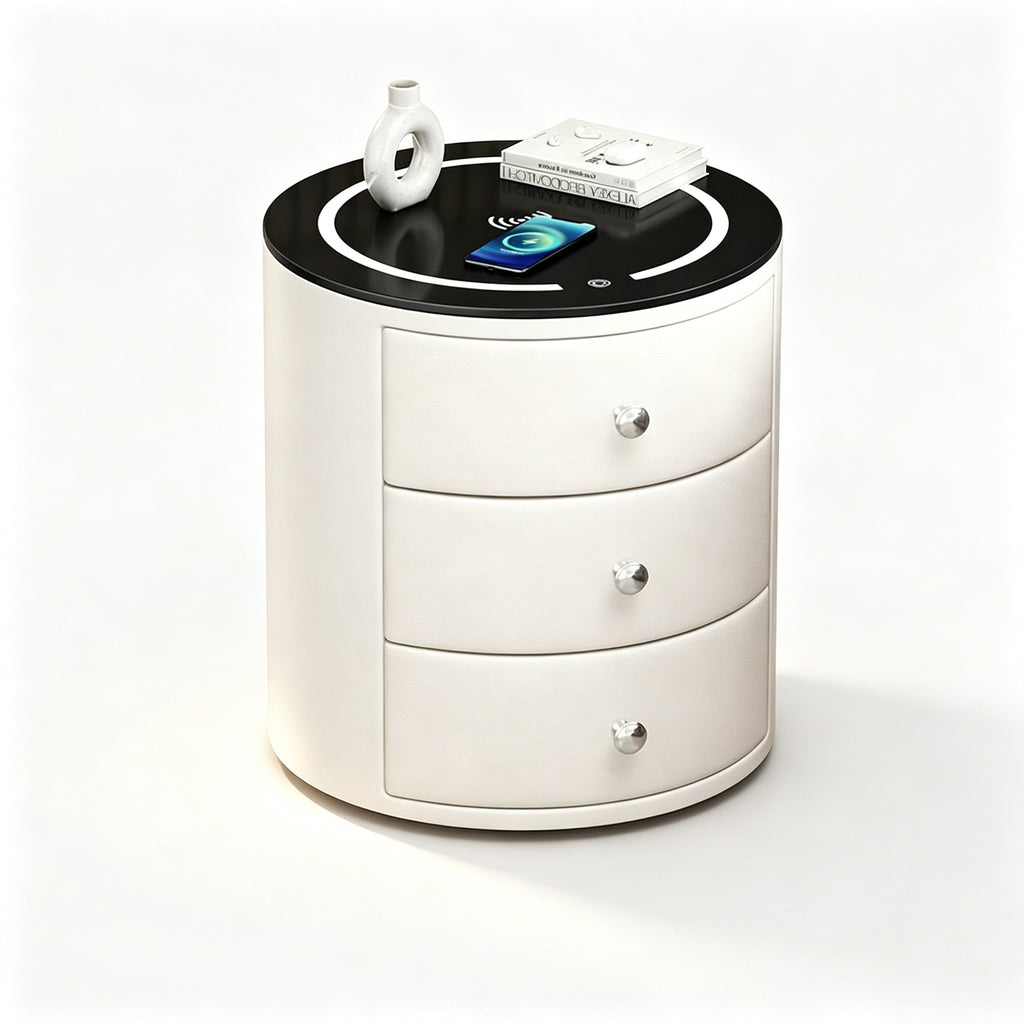 CBD036 - Round Smart Nightstand | Touch LED Light & Wireless Charging Panel image 7