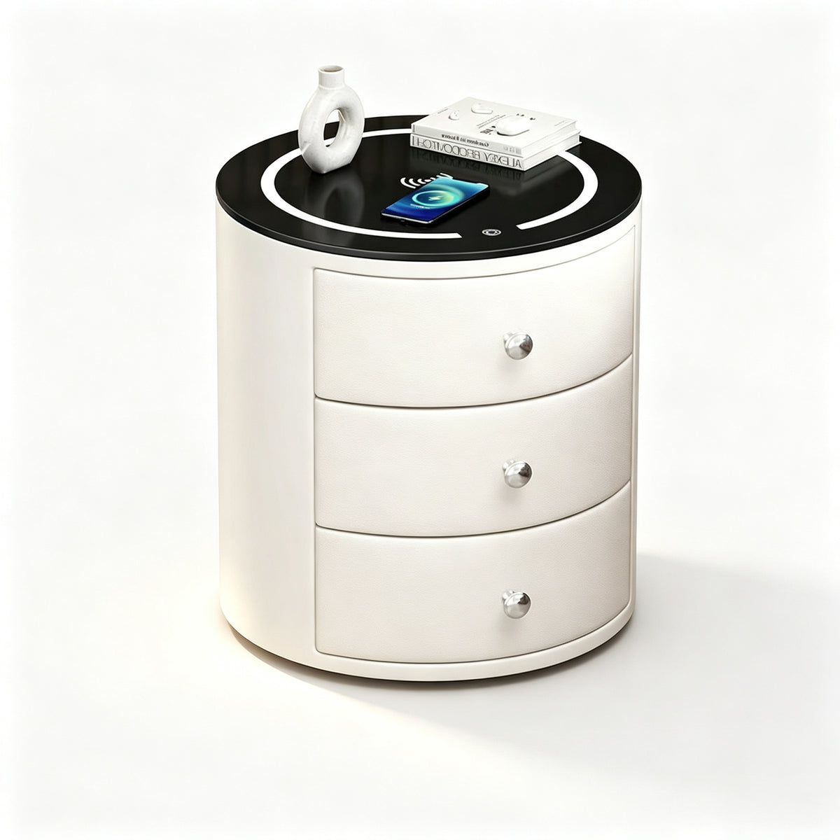 CBD036 - Round Smart Nightstand | Touch LED Light & Wireless Charging Panel image 7