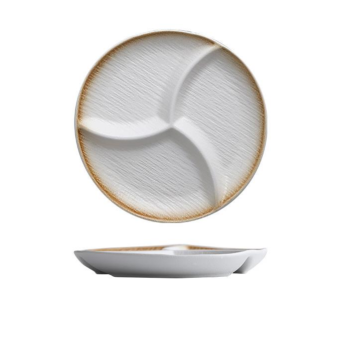 DISH009 - Round Ceramic 3-Compartment Divided Plate image 6