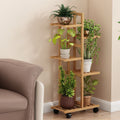 PS045 - Multi-Tier Bamboo Floor Plant Stand with Wheels image 0