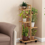 PS045 - Multi-Tier Bamboo Floor Plant Stand with Wheels image 0