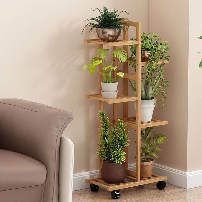 PS045 - Multi-Tier Bamboo Floor Plant Stand with Wheels image 0