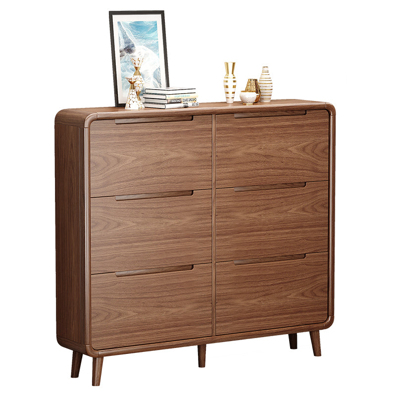 SOCE079 -  Walnut Look Shoe Cabinet - Ultra-Slim Walnut Entryway Organizer