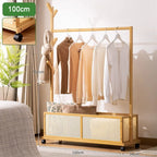 WH016 - Bamboo Rolling Clothes Rack with Mesh Basket – Multi-Functional Storage image 3