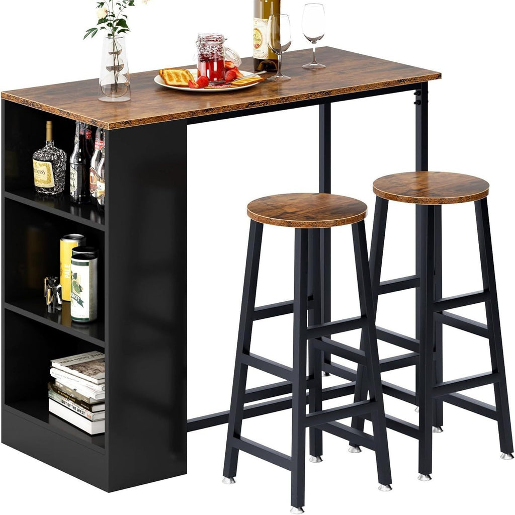 BAR003 - 3-Piece Pub Bar Table Set with Storage Shelves image 1