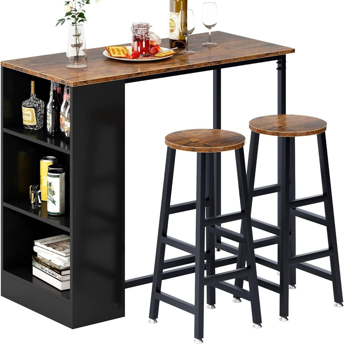 BAR003 - 3-Piece Pub Bar Table Set with Storage Shelves image 1