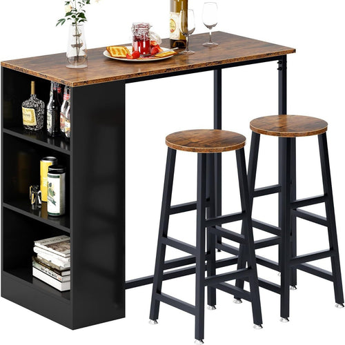 BAR003 - 3-Piece Pub Bar Table Set with Storage Shelves image 1