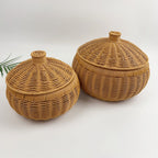 BAS008 - Natural Handwoven Rattan Basket with Lid image 1