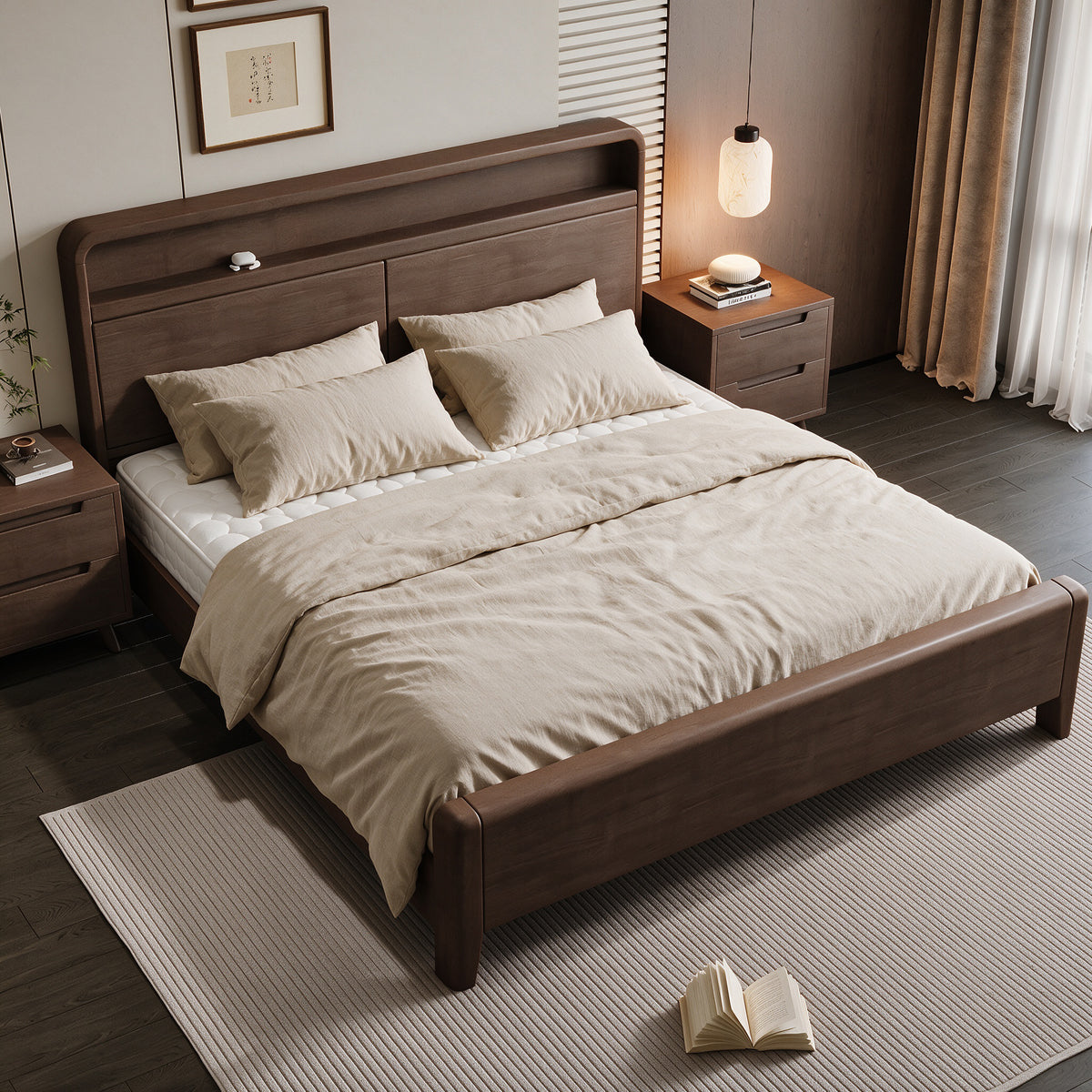 BD019 - Wood Platform Bed Frame with Storage Headboard – Minimalist Bedroom Bed image 1