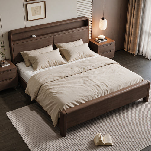 BD019 - Wood Platform Bed Frame with Storage Headboard – Minimalist Bedroom Bed image 1