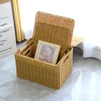 BAS011 - Rectangular Rattan-Style Storage Basket with Lid image 1