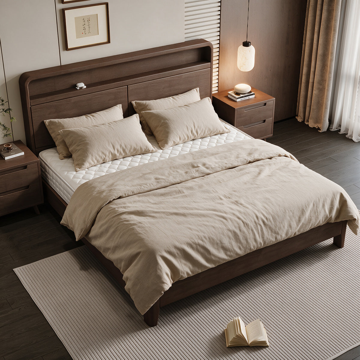 BD019 - Wood Platform Bed Frame with Storage Headboard – Minimalist Bedroom Bed image 0