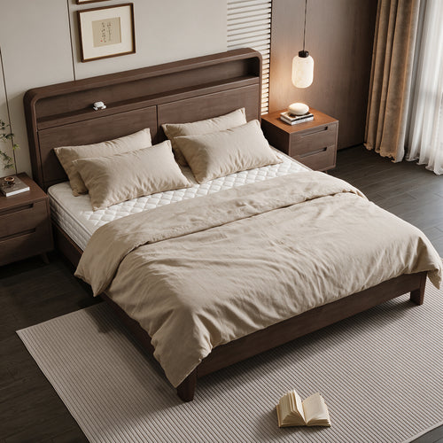 BD019 - Wood Platform Bed Frame with Storage Headboard – Minimalist Bedroom Bed image 0
