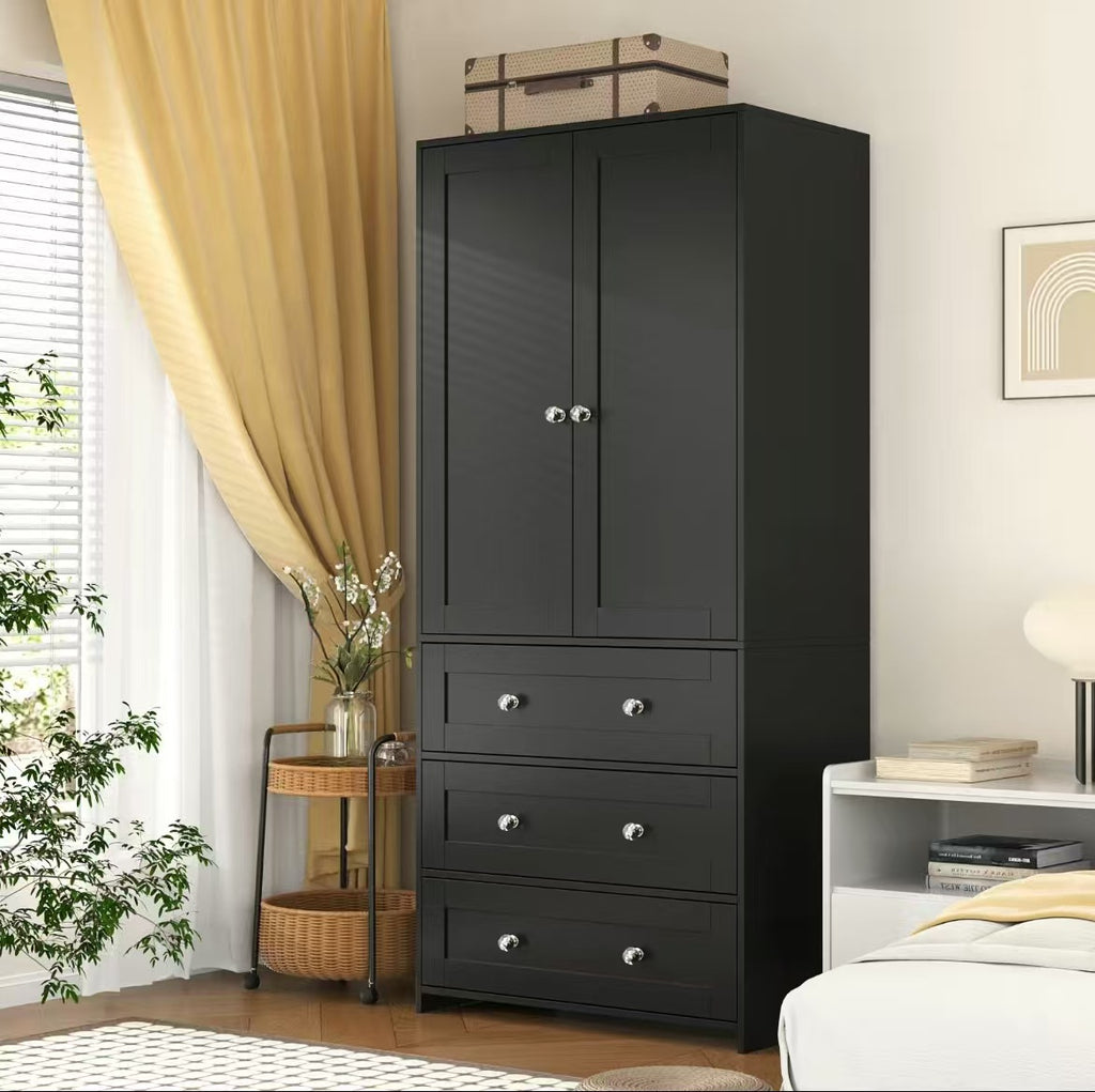 CC056 - Modern White Wardrobe Cabinet with Drawers – Tall Storage Closet image 5