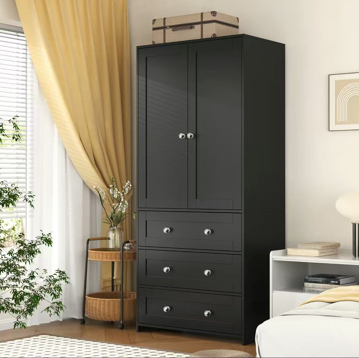 CC056 - Modern White Wardrobe Cabinet with Drawers – Tall Storage Closet image 5