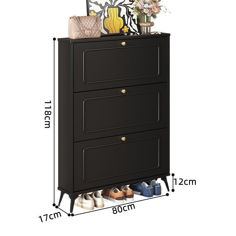 SOCE053 - Slim Black 3 Flip Drawers Wooden Space-Saver Shoe Cabinet image 5