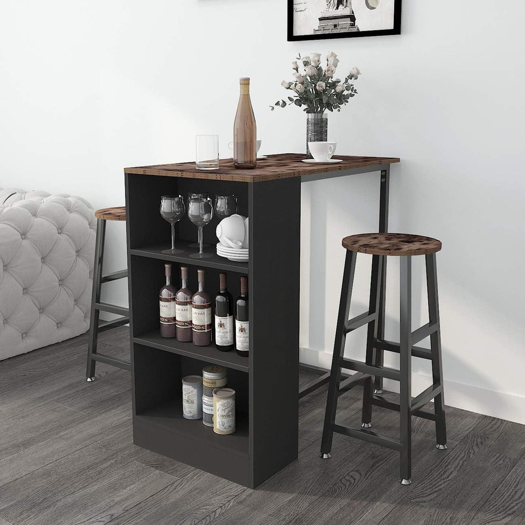 BAR003 - 3-Piece Pub Bar Table Set with Storage Shelves image 0