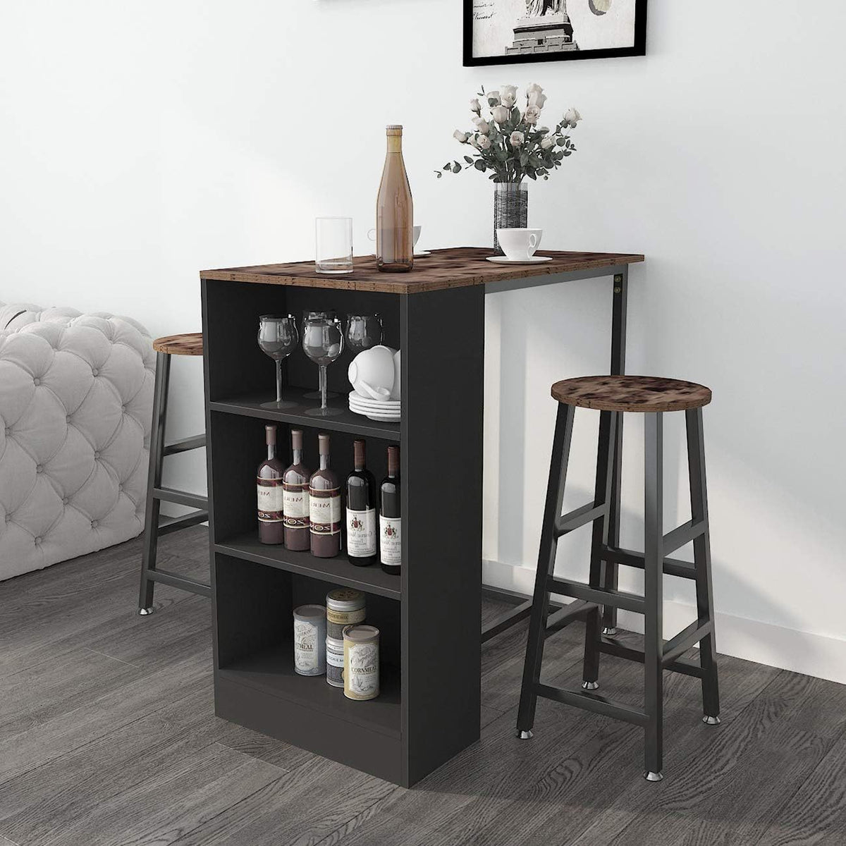 BAR003 - 3-Piece Pub Bar Table Set with Storage Shelves image 0