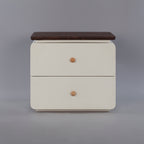 CBD025 - Elegant White Bedside Table with Two Drawers and Natural Wood Knobs image 6