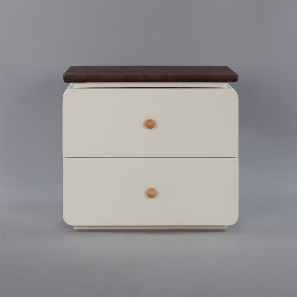 CBD025 - Elegant White Bedside Table with Two Drawers and Natural Wood Knobs image 6