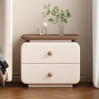 CBD025 - Elegant White Bedside Table with Two Drawers and Natural Wood Knobs image 0
