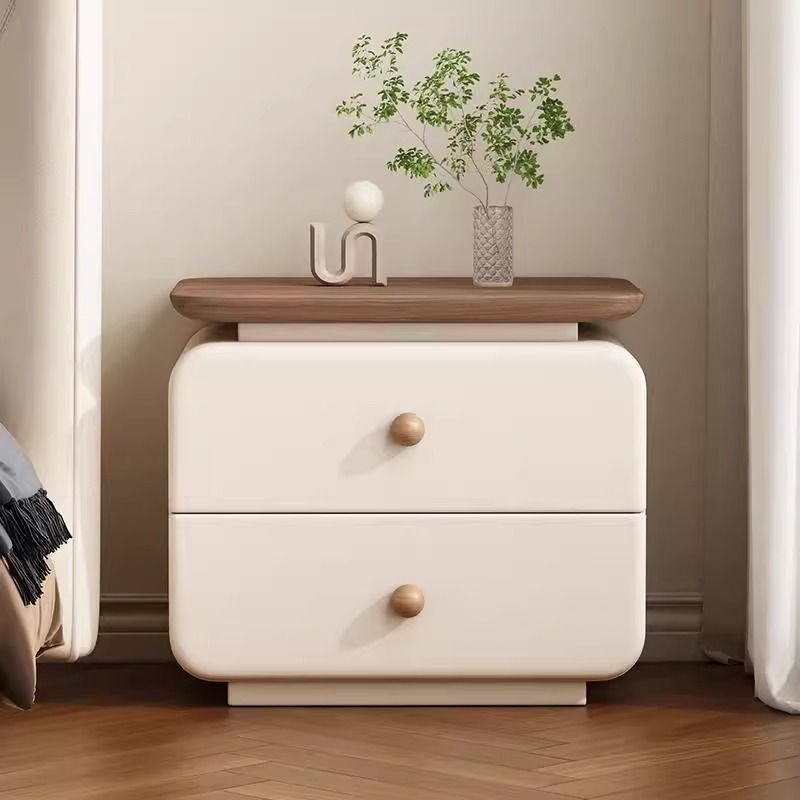 CBD025 - Elegant White Bedside Table with Two Drawers and Natural Wood Knobs image 0