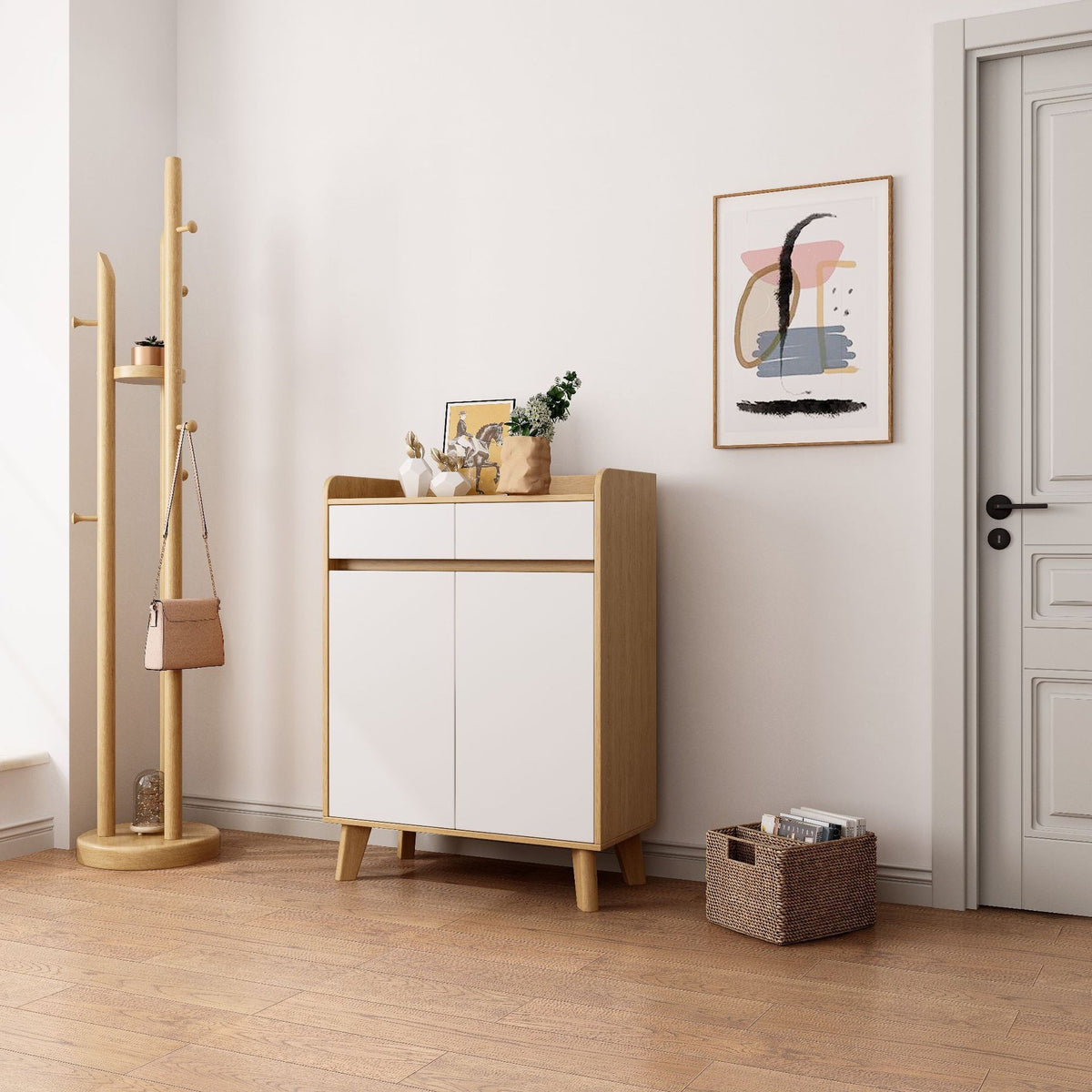 SOCE064 - Modern Nordic Wooden Shoe Cabinet with Drawers image 4