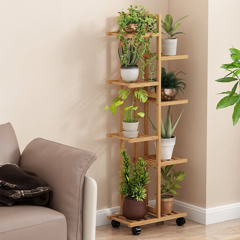 PS045 - Multi-Tier Bamboo Floor Plant Stand with Wheels image 2