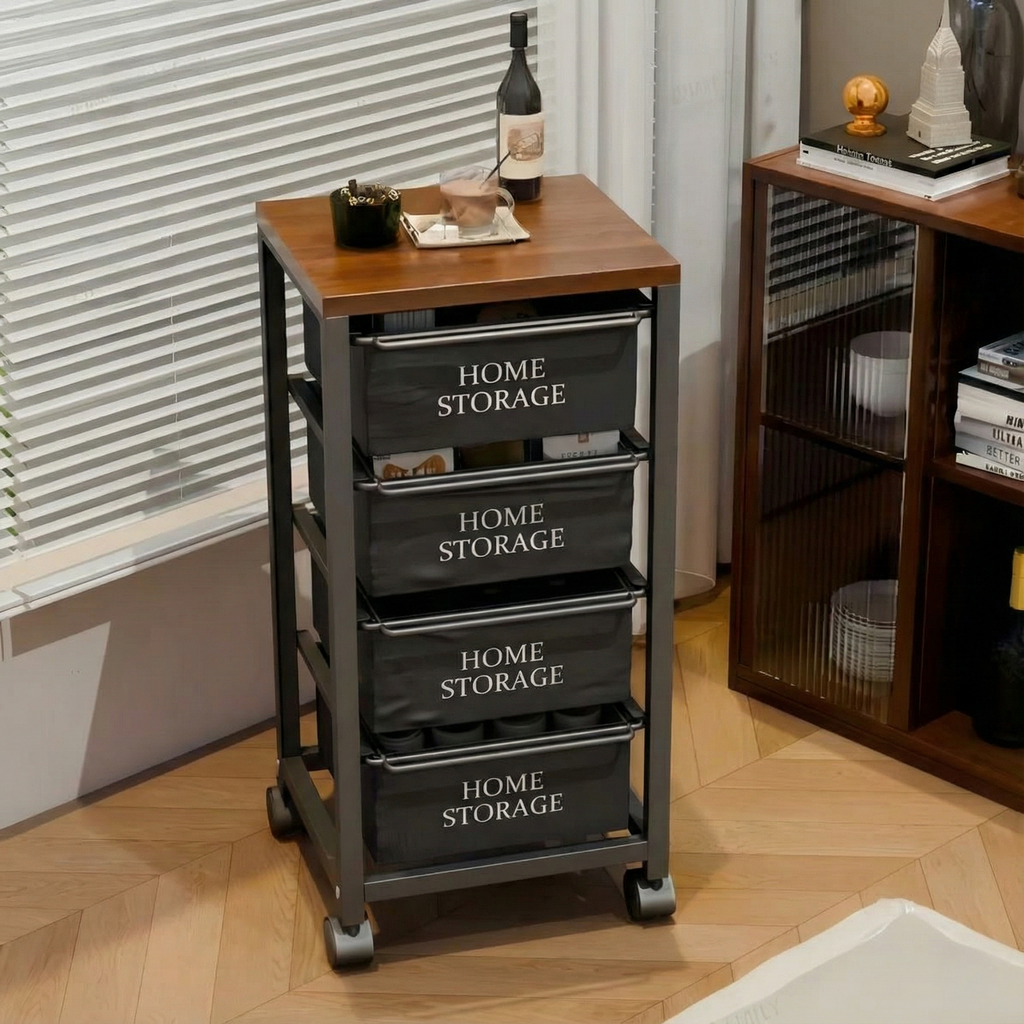 BS051 - Rolling Storage Cart with Shelves – Mobile Side Table image 2