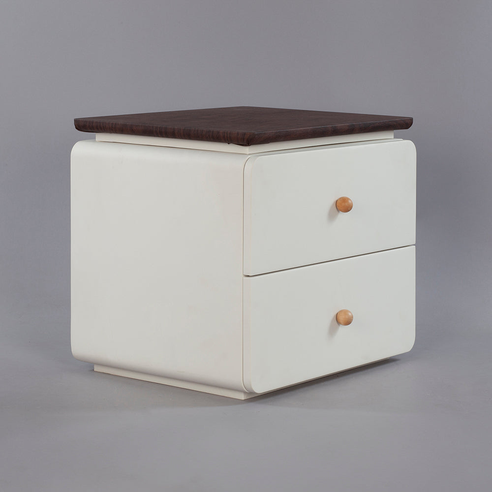 CBD025 - Elegant White Bedside Table with Two Drawers and Natural Wood Knobs image 7