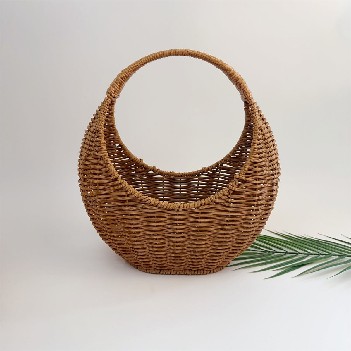 BAS005 - Moon-Shaped Handwoven Rattan-Style Basket with Round Handle image 2