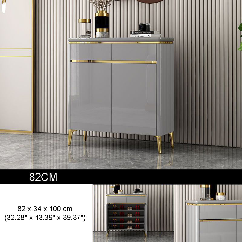 SOCE062 - Luxury Shoe Cabinet – Grey Lacquer Finish with Gold Trim Accent image 1
