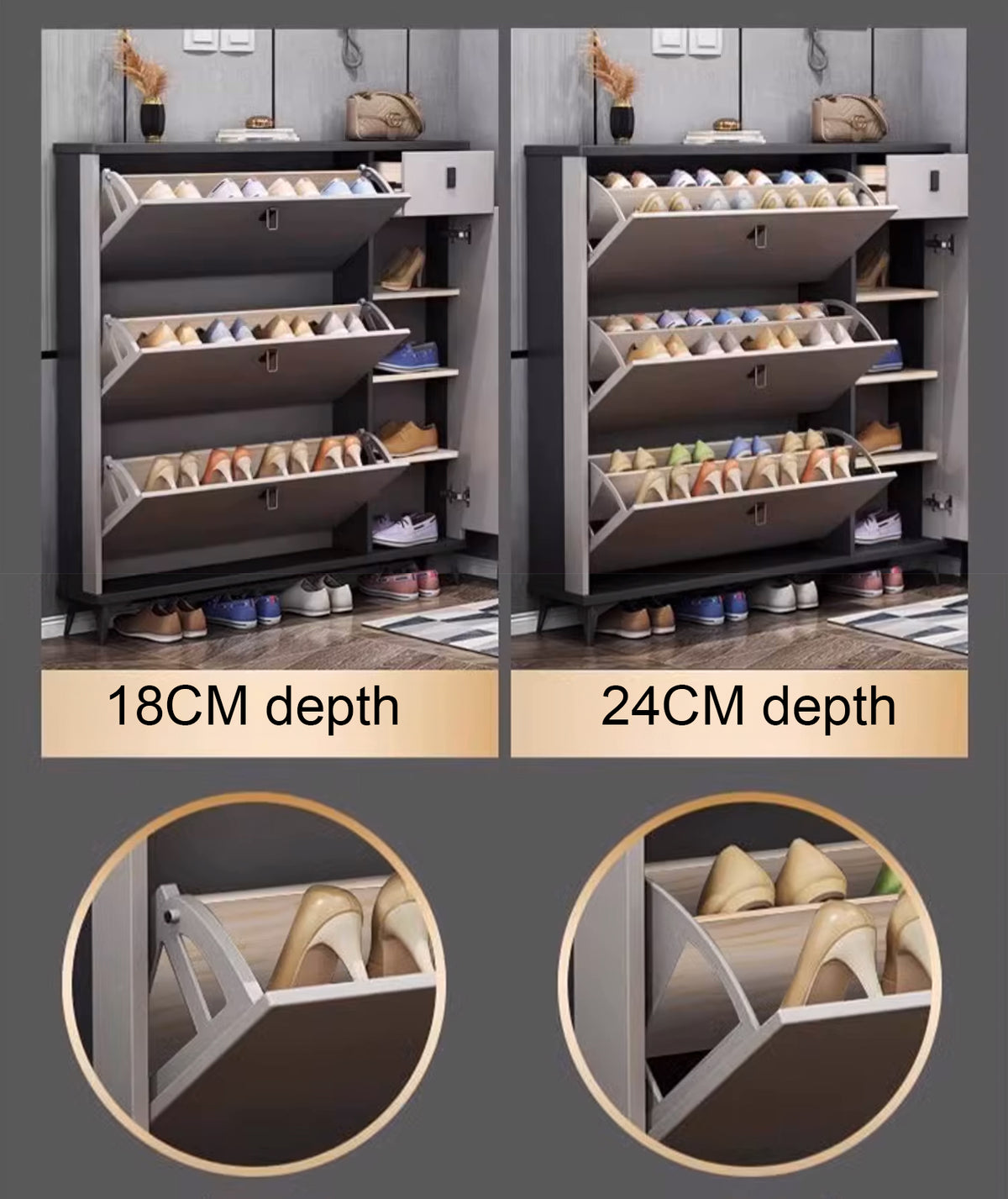 SOCE041 - Slim Entryway Shoe Cabinet with Flip Storage image 1