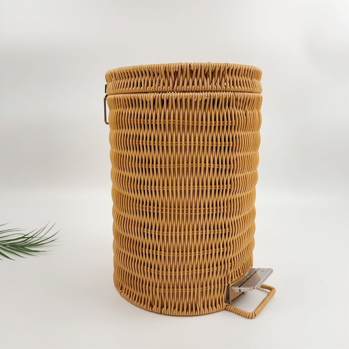 BAS009 - Round Woven Rattan Pedal Trash Bin with Lid image 0